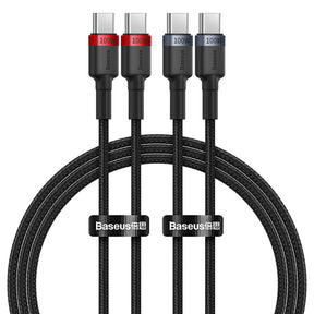 Cablu Baseus (set de 2) Cafule (P10318306003-00), Type-C to Type-C, Fast Charging, 100W, 5A, 1m, Negru /Red, Black/Grey