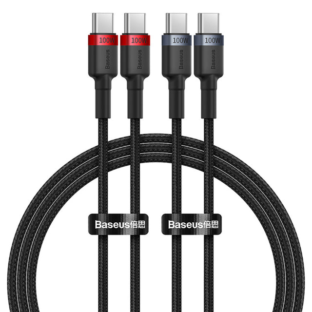 Cablu Baseus (set de 2) Cafule (P10318306003-00), Type-C to Type-C, Fast Charging, 100W, 5A, 1m, Negru /Red, Black/Grey