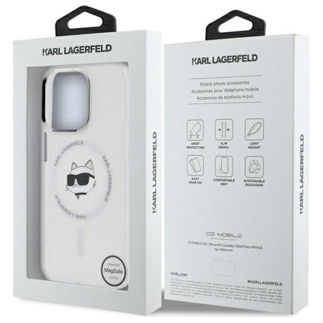 Husa de protectie Karl Lagerfeld IML MagSafe (KLHMP14LHLSCHH) compatibil cu iPhone 14 Pro, Alb Metal Choupette`S Head
