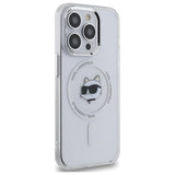 Husa de protectie Karl Lagerfeld IML MagSafe (KLHMP14LHLSCHH) compatibil cu iPhone 14 Pro, Alb Metal Choupette`S Head