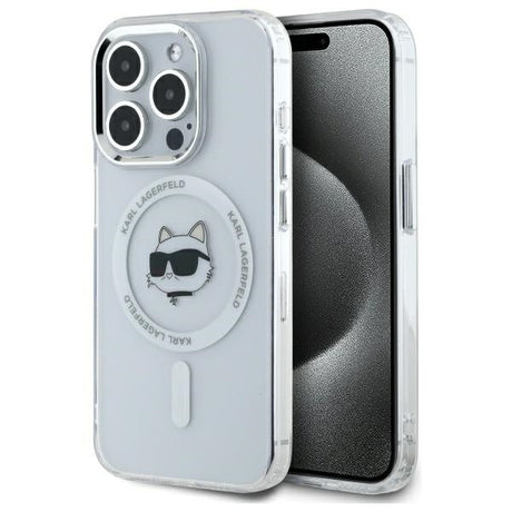 Husa de protectie Karl Lagerfeld IML MagSafe (KLHMP14LHLSCHH) compatibil cu iPhone 14 Pro, Alb Metal Choupette`S Head