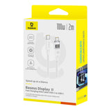 Cablu Baseus Display 2 (P10382702211-01), Fast Charging, Type-C to Type-C, Digital Display, 100W, 2m, Moon White