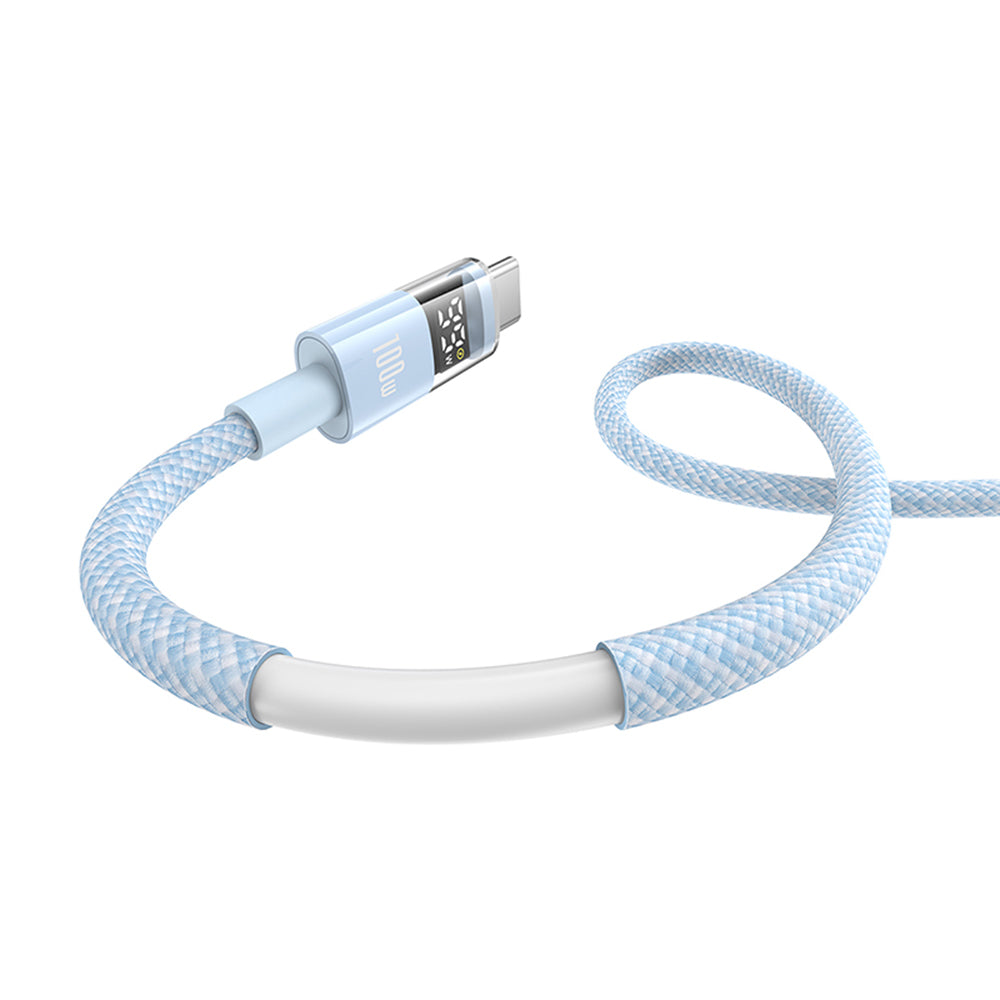 Cablu Baseus Display 2 (P10382702311-00), Fast Charging, Type-C to Type-C, Digital Display, 100W, 1m, Galaxy Blue