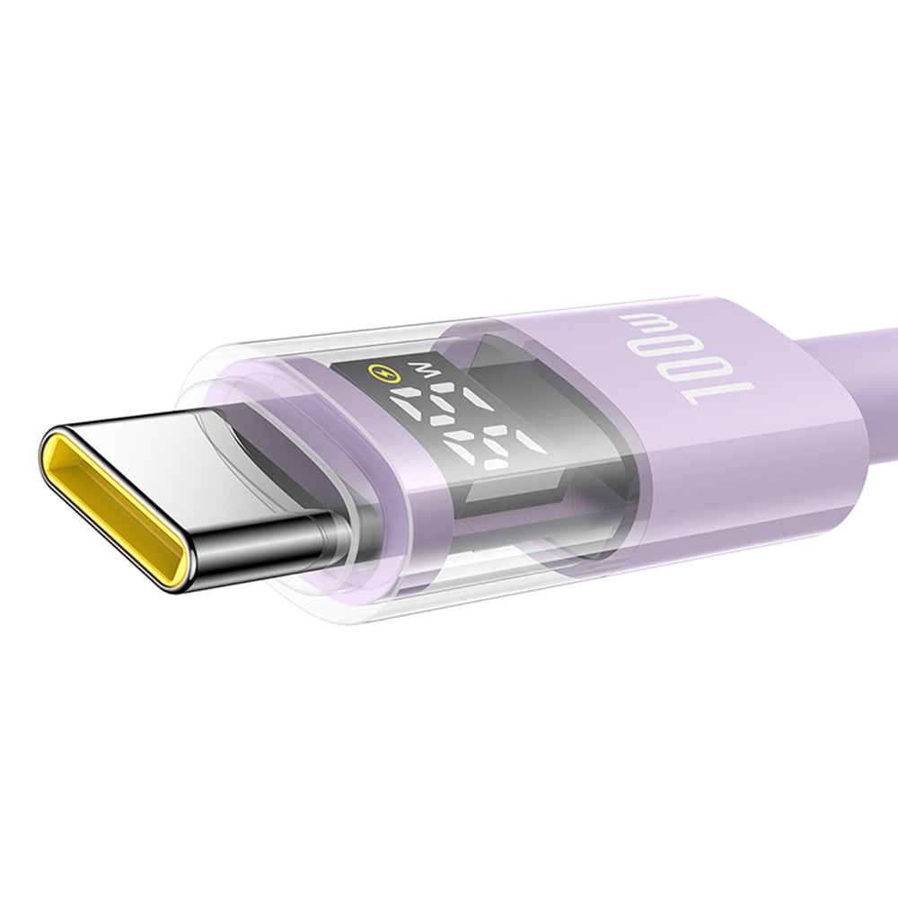 Cablu Baseus Display 2 (P10382702511-00), Fast Charging, Type-C to Type-C, Digital Display, 100W, 1m, Nebula Purple