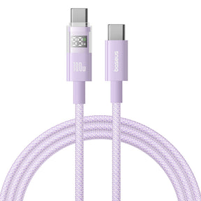 Cablu Baseus Display 2 (P10382702511-00), Fast Charging, Type-C to Type-C, Digital Display, 100W, 1m, Nebula Purple