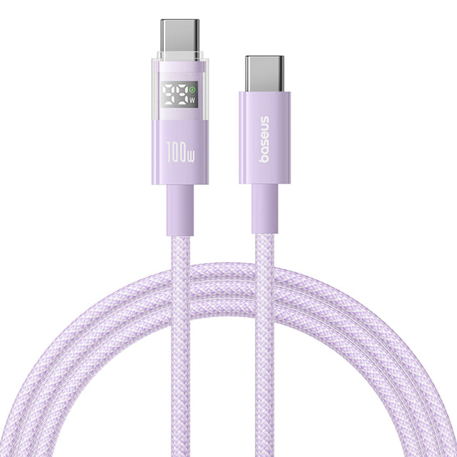 Cablu Baseus Display 2 (P10382702511-00), Fast Charging, Type-C to Type-C, Digital Display, 100W, 1m, Nebula Purple