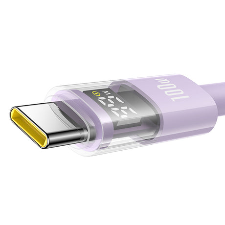 Cablu Baseus Display 2 (P10382702511-01), Fast Charging, Type-C to Type-C, Digital Display, 100W, 2m, Nebula Purple