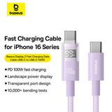 Cablu Baseus Display 2 (P10382702511-01), Fast Charging, Type-C to Type-C, Digital Display, 100W, 2m, Nebula Purple