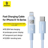 Cablu Baseus Display 2 (P10382703311-01), Fast Charging, Type-C to Lightning, Digital Display, 20W, 2m, Galaxy Blue