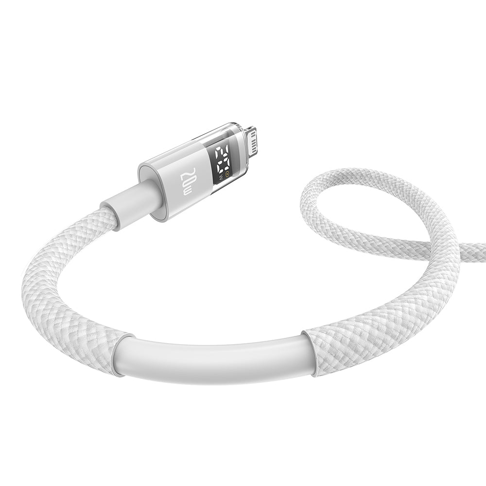 Cablu Baseus Display 2 (P10382703211-01), Fast Charging, Type-C to Lightning, Digital Display, 20W, 2m, Moon White