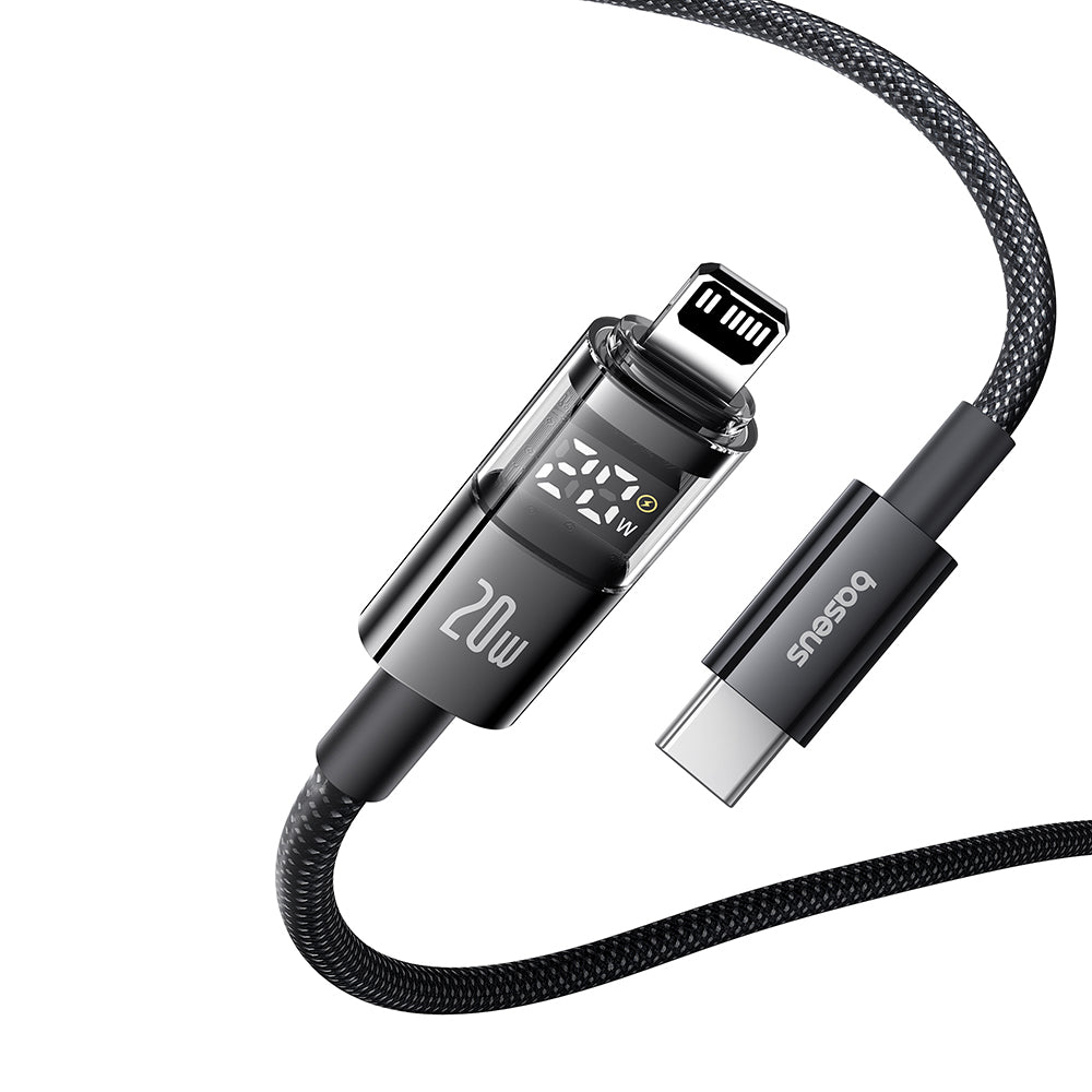 Cablu Baseus Display 2 (P10382703121-01), Fast Charging, Type-C to Lightning, Digital Display, 20W, 2m, Negru Cosmic