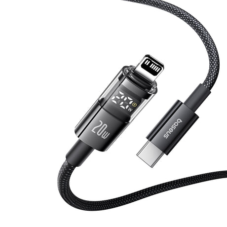 Cablu Baseus Display 2 (P10382703121-01), Fast Charging, Type-C to Lightning, Digital Display, 20W, 2m, Negru Cosmic
