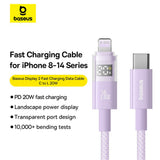 Cablu Baseus Display 2 (P10382703511-00), Fast Charging, Type-C, Lightning, Digital Display, 20W, 1m, Nebula Purple
