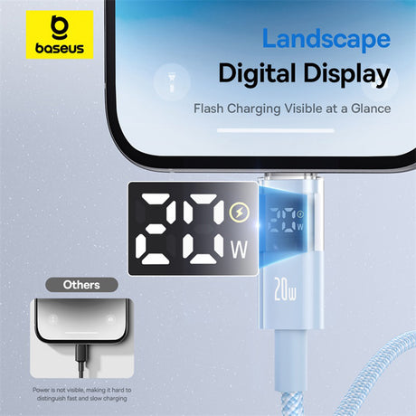 Cablu Baseus Display 2 (P10382703311-00), Fast Charging, Type-C to Lightning, Digital Display, 20W, 1m, Galaxy Blue