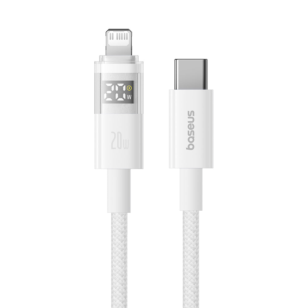 Cablu Baseus Display 2 (P10382703211-00), Fast Charging, Type-C to Lightning, Digital Display, 20W, 1m, Moon White