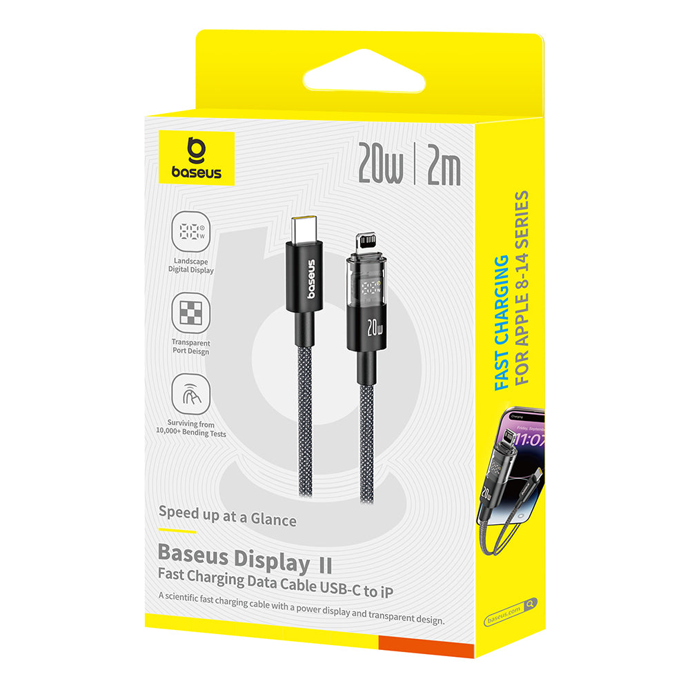 Cablu Baseus Display 2 (P10382703121-01), Fast Charging, Type-C to Lightning, Digital Display, 20W, 2m, Negru Cosmic
