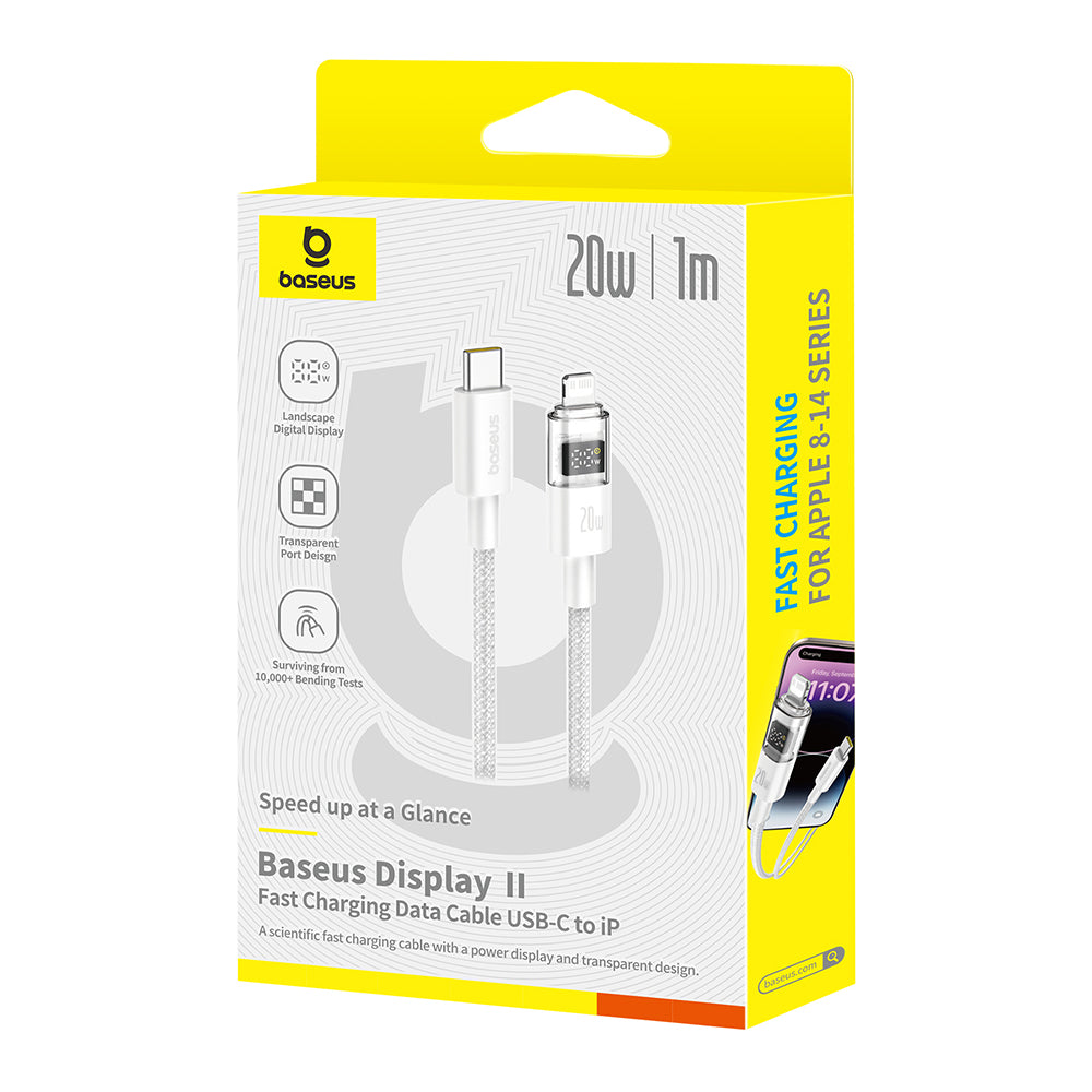 Cablu Baseus Display 2 (P10382703211-00), Fast Charging, Type-C to Lightning, Digital Display, 20W, 1m, Moon White