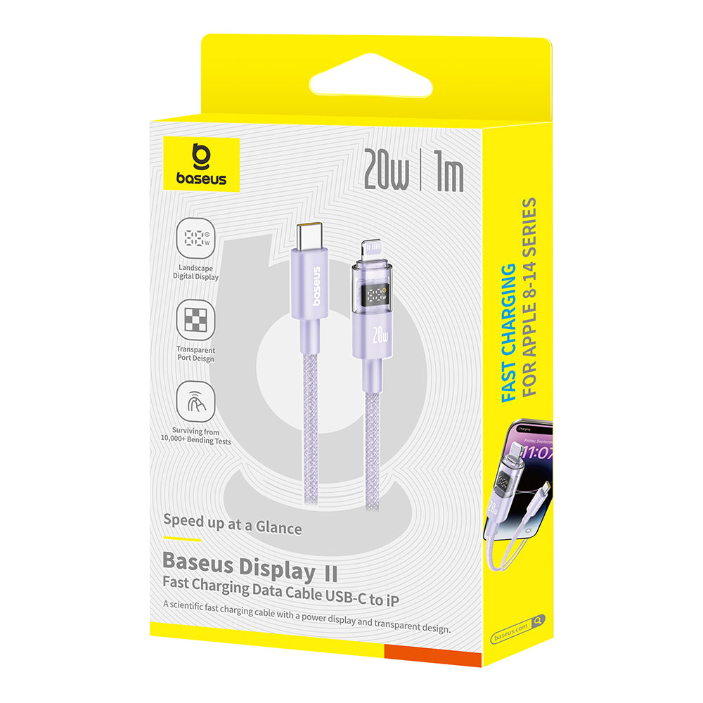 Cablu Baseus Display 2 (P10382703511-00), Fast Charging, Type-C, Lightning, Digital Display, 20W, 1m, Nebula Purple
