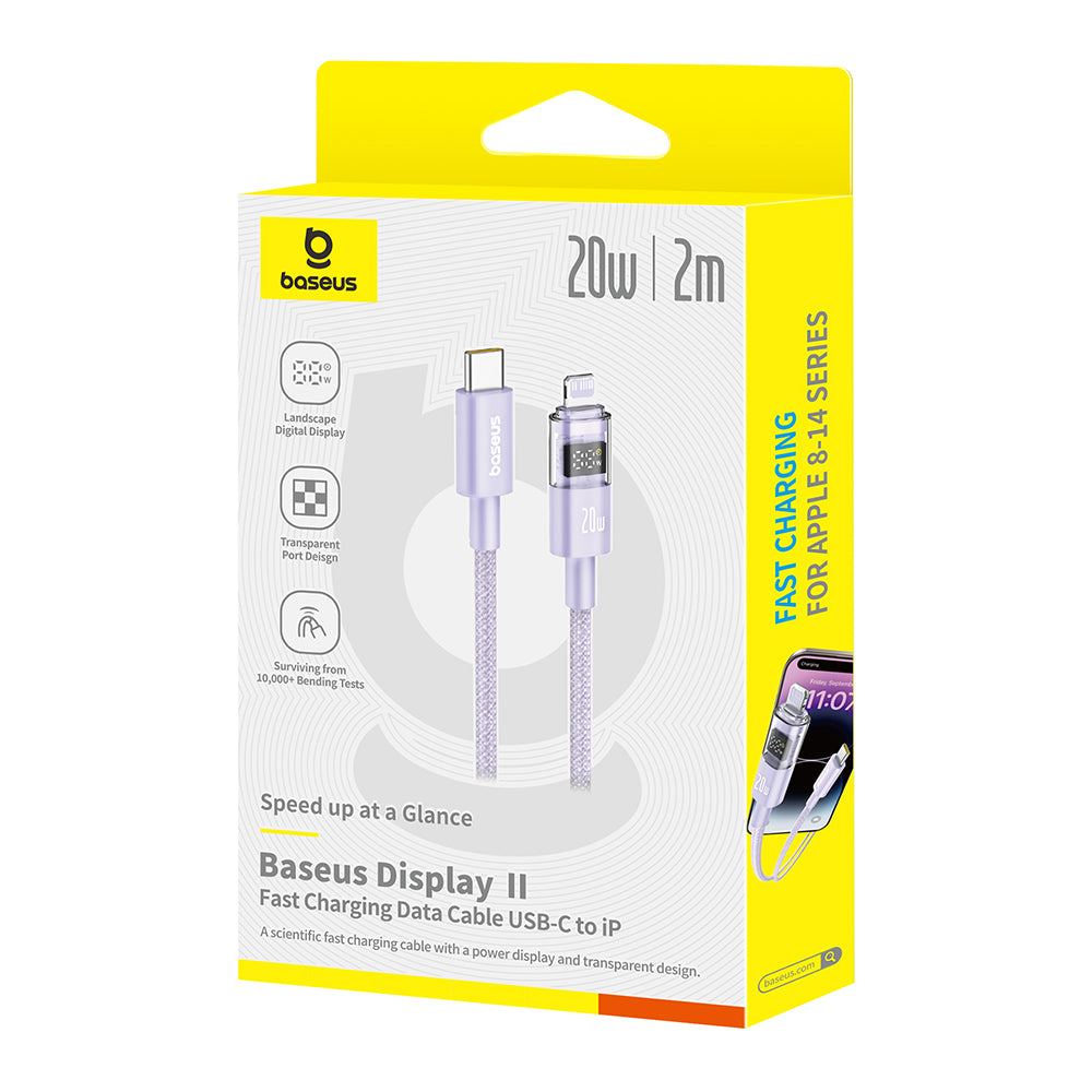 Cablu Baseus Display 2 (P10382703511-01), Fast Charging, Type-C, Lightning, Digital Display, 20W, 2m, Nebula Purple