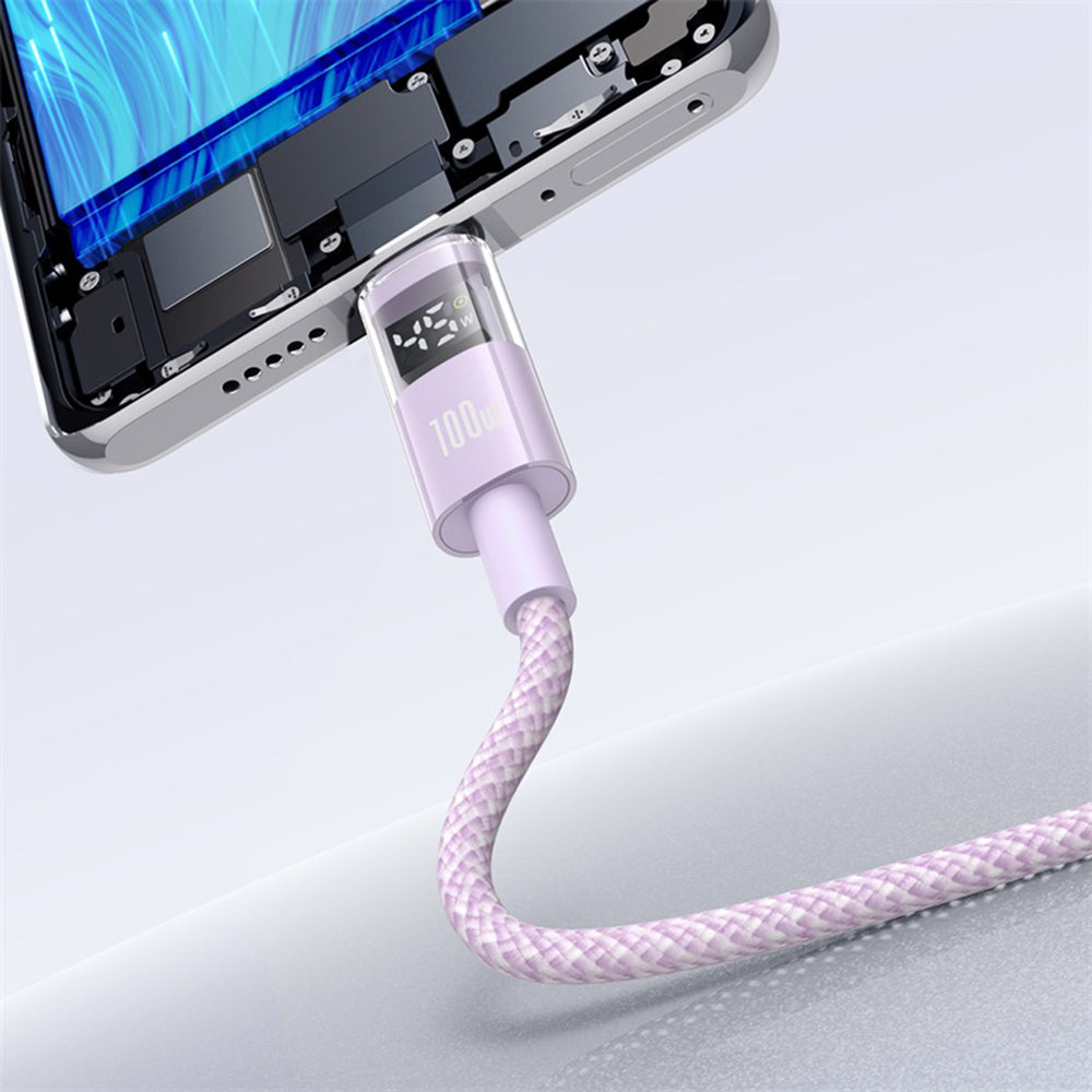 Cablu Baseus Display 2 (P10382701511-00), Fast Charging, USB to Type-C, Digital Display, 100W, 1m, Nebula Purple