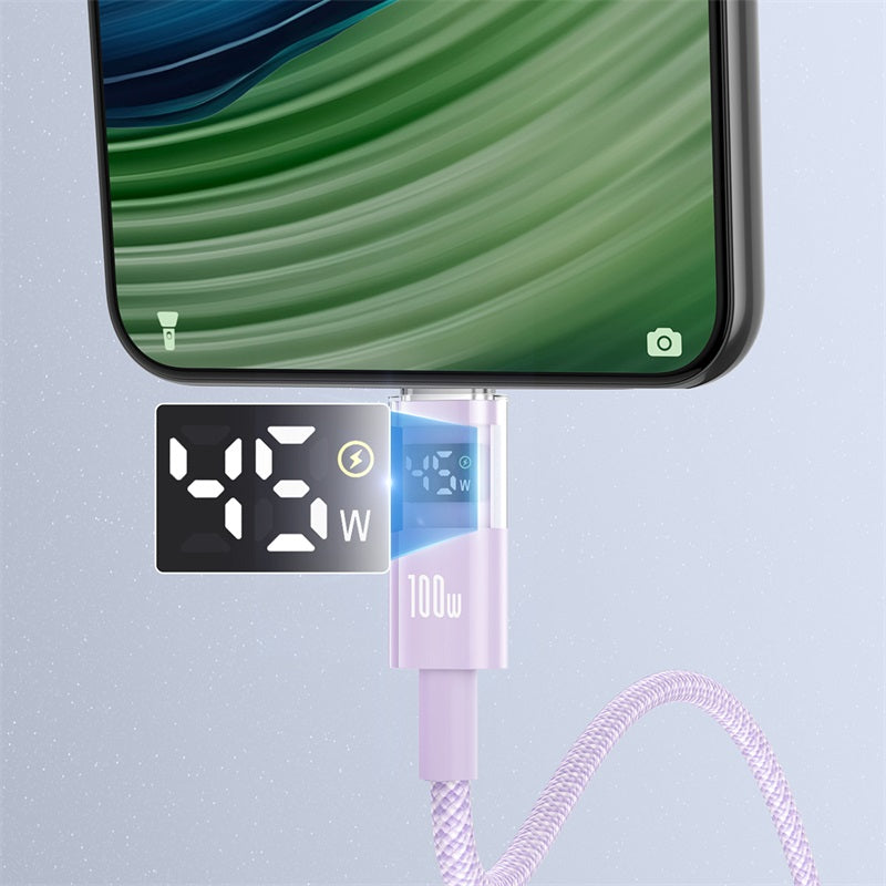 Cablu Baseus Display 2 (P10382701511-00), Fast Charging, USB to Type-C, Digital Display, 100W, 1m, Nebula Purple