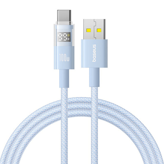 Cablu Baseus Display 2 (P10382701311-00), Fast Charging, USB to Type-C, Digital Display, 100W, 1m, Galaxy Blue