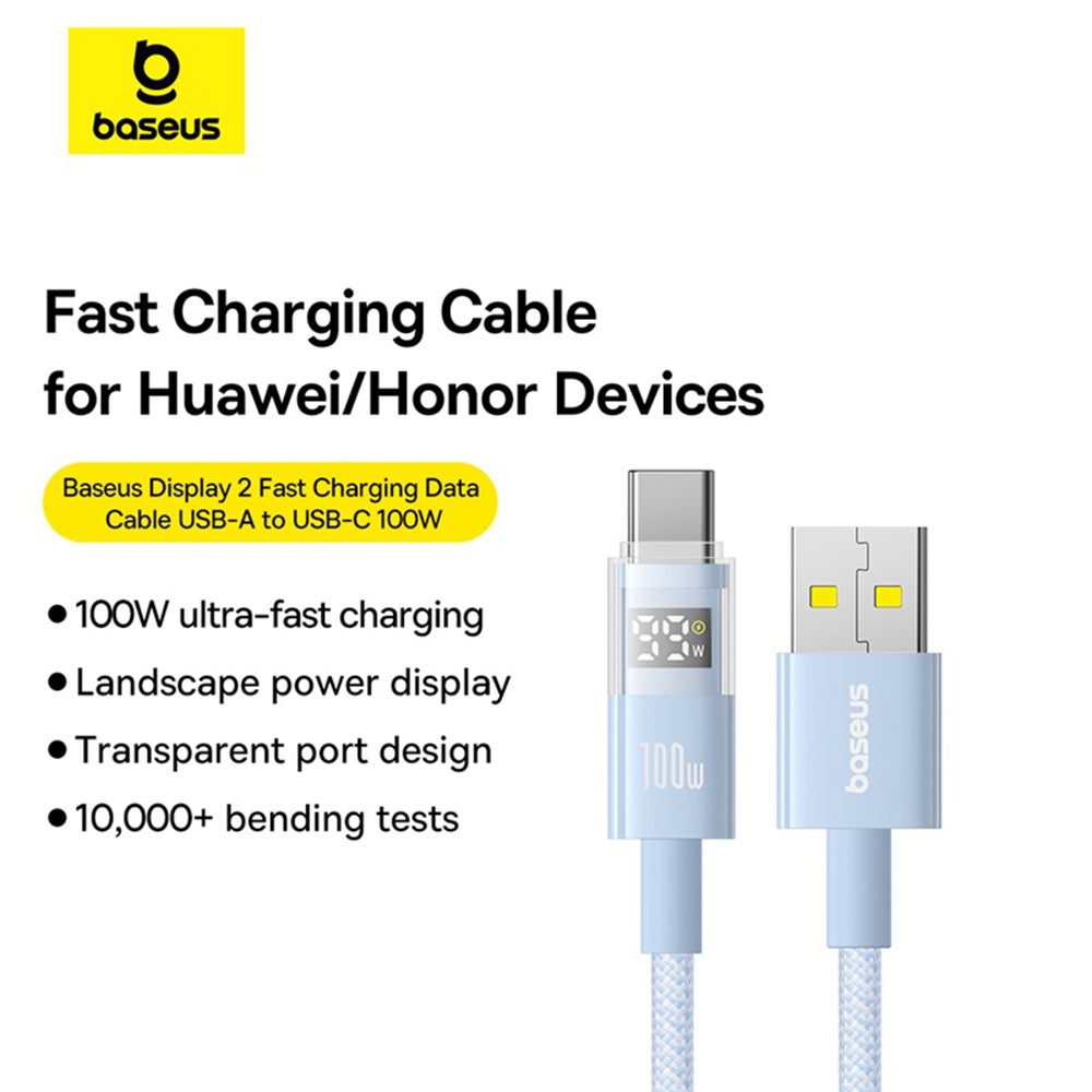 Cablu Baseus Display 2 (P10382701311-00), Fast Charging, USB to Type-C, Digital Display, 100W, 1m, Galaxy Blue