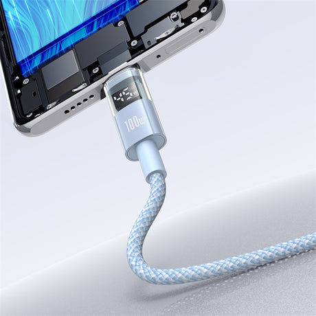 Cablu Baseus Display 2 (P10382701311-00), Fast Charging, USB to Type-C, Digital Display, 100W, 1m, Galaxy Blue