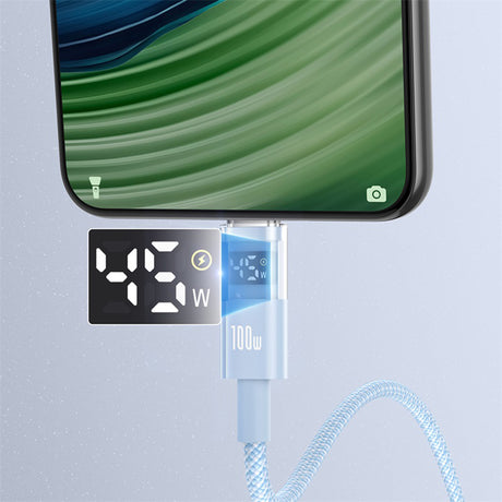 Cablu Baseus Display 2 (P10382701311-00), Fast Charging, USB to Type-C, Digital Display, 100W, 1m, Galaxy Blue