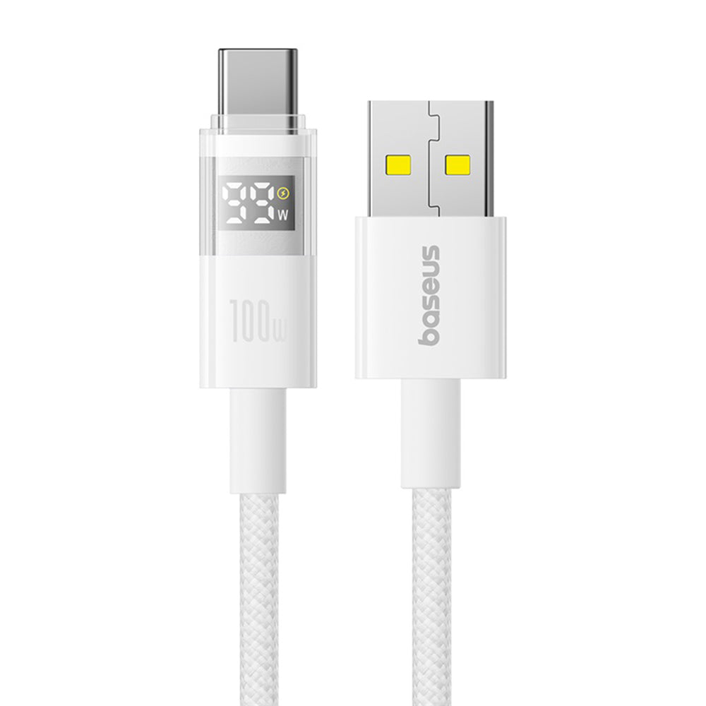Cablu Baseus Display 2 (P10382701211-00), Fast Charging, USB to Type-C, Digital Display, 100W, 1m, Moon White