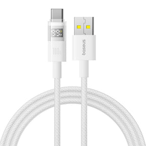 Cablu Baseus Display 2 (P10382701211-01), Fast Charging, USB to Type-C, Digital Display, 100W, 2m, Moon White