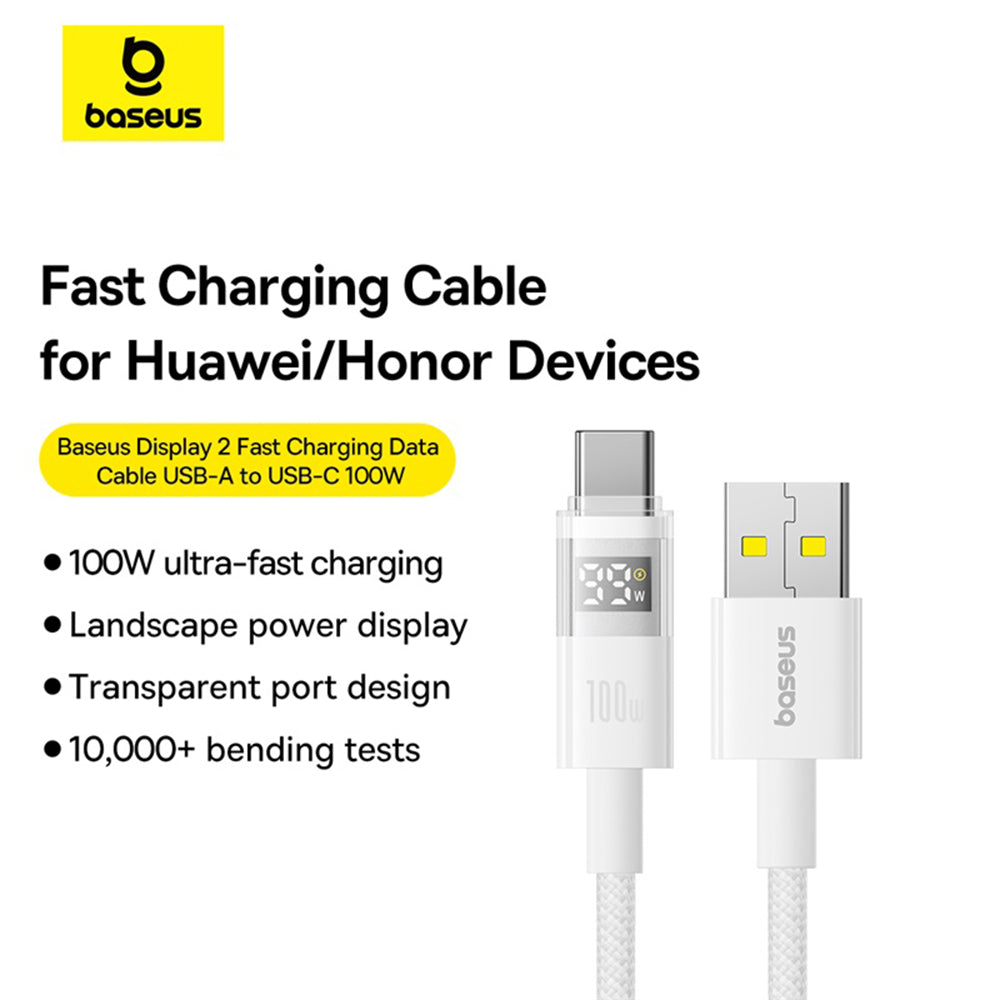 Cablu Baseus Display 2 (P10382701211-01), Fast Charging, USB to Type-C, Digital Display, 100W, 2m, Moon White