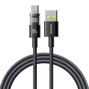 Cablu Baseus Display 2 (P10382701121-00), Fast Charging, USB to Type-C, Digital Display, 100W, 1m, Negru Cosmic