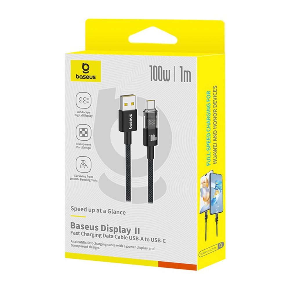 Cablu Baseus Display 2 (P10382701121-00), Fast Charging, USB to Type-C, Digital Display, 100W, 1m, Negru Cosmic