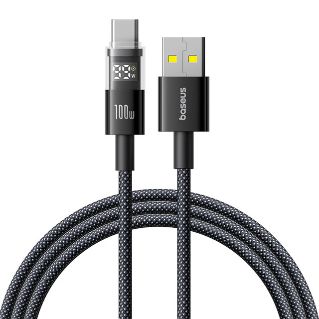 Cablu Baseus Display 2 (P10382701111-00), Fast Charging, USB to Type-C, Digital Display, 100W, 2m, Negru Cosmic