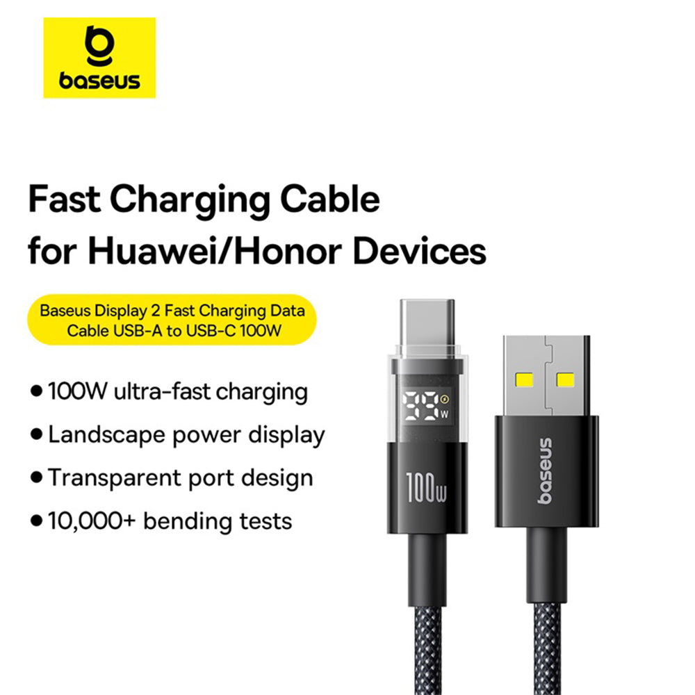 Cablu Baseus Display 2 (P10382701111-00), Fast Charging, USB to Type-C, Digital Display, 100W, 2m, Negru Cosmic