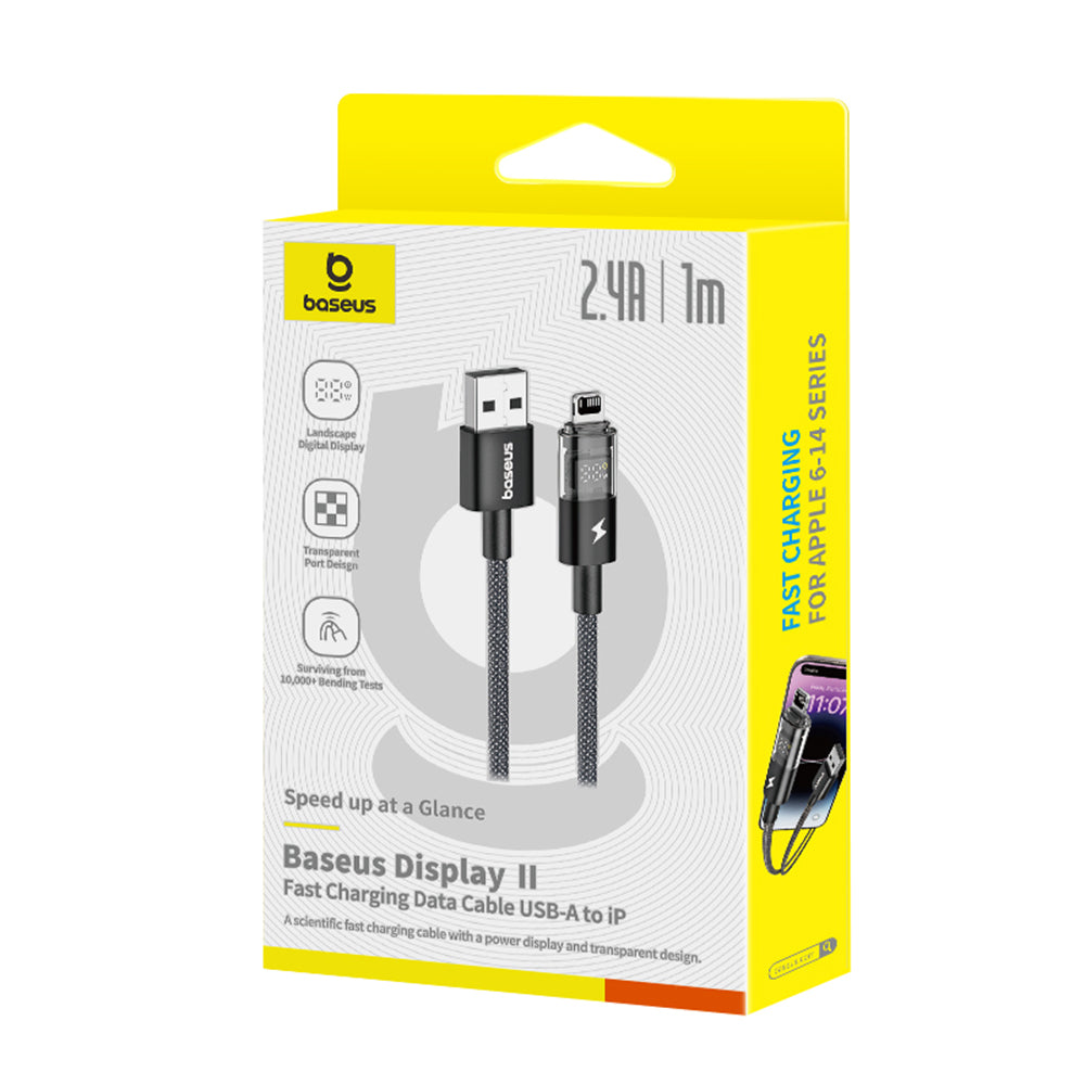 Cablu Baseus Display 2 (P10382700121-00), USB to Lightning, Fast Charging, Digital Display, 2.4A, 1m, Negru Cosmic