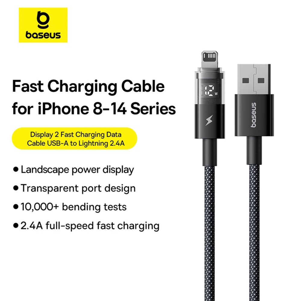Cablu Baseus Display 2 (P10382700121-00), USB to Lightning, Fast Charging, Digital Display, 2.4A, 1m, Negru Cosmic