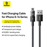 Cablu Baseus Display 2 (P10382700121-00), USB to Lightning, Fast Charging, Digital Display, 2.4A, 1m, Negru Cosmic