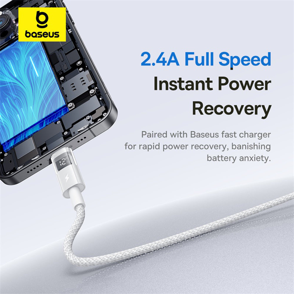 Cablu Baseus Display 2 (P10382700211-00), USB to Lightning, Fast Charging, Digital Display, 2.4A, 1m, Moon White