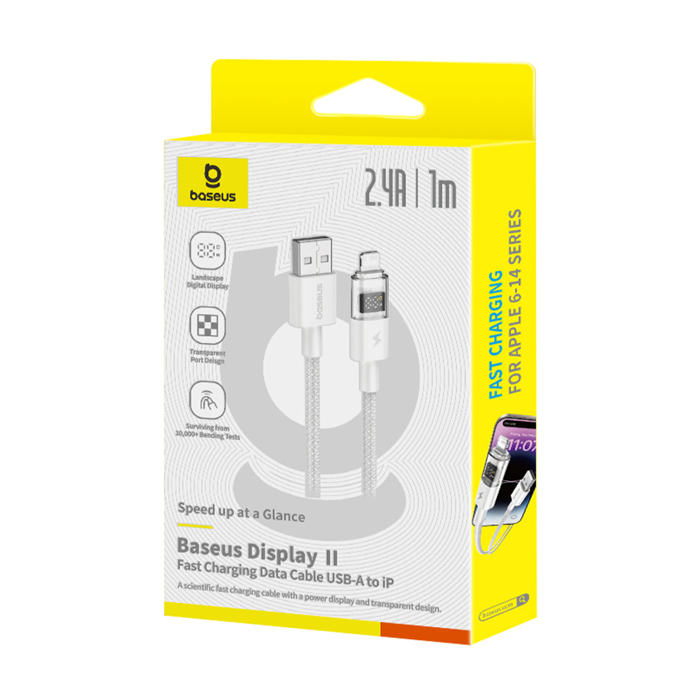 Cablu Baseus Display 2 (P10382700211-00), USB to Lightning, Fast Charging, Digital Display, 2.4A, 1m, Moon White