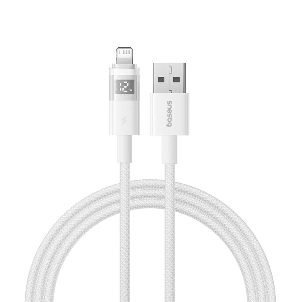 Cablu Baseus Display 2 (P10382700211-00), USB to Lightning, Fast Charging, Digital Display, 2.4A, 1m, Moon White