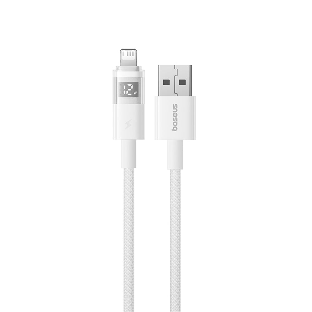 Cablu Baseus Display 2 (P10382700211-00), USB to Lightning, Fast Charging, Digital Display, 2.4A, 1m, Moon White