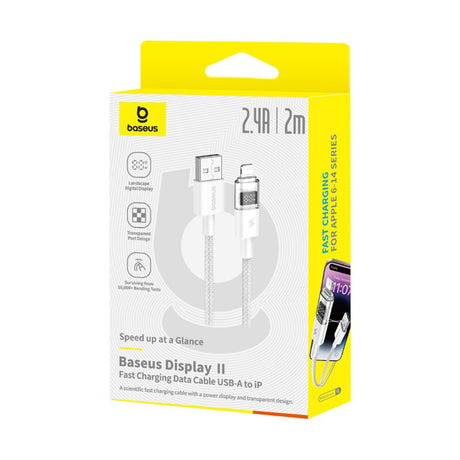 Cablu Baseus Display 2 (P10382700211-01), USB to Lightning, Fast Charging, Digital Display, 2.4A, 2m, Moon White