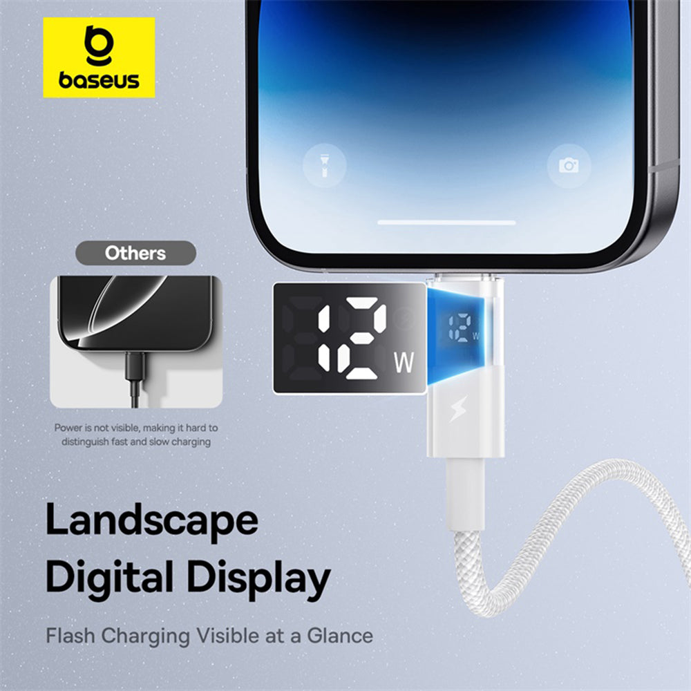 Cablu Baseus Display 2 (P10382700211-01), USB to Lightning, Fast Charging, Digital Display, 2.4A, 2m, Moon White