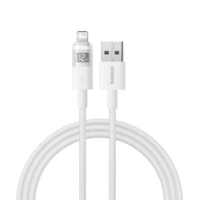 Cablu Baseus Display 2 (P10382700211-01), USB to Lightning, Fast Charging, Digital Display, 2.4A, 2m, Moon White