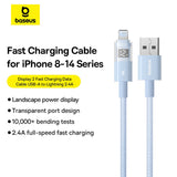 Cablu Baseus Display 2 (P10382700311-01), USB to Lightning, Fast Charging, Digital Display, 2.4A, 2m, Galaxy Blue