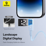 Cablu Baseus Display 2 (P10382700311-01), USB to Lightning, Fast Charging, Digital Display, 2.4A, 2m, Galaxy Blue