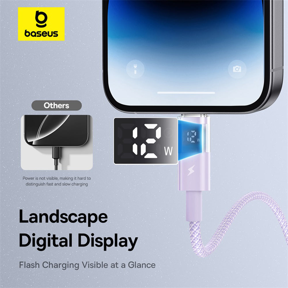 Cablu Baseus Display 2 (P10382700511-00), USB to Lightning, Fast Charging, Digital Display, 2.4A, 1m, Nebula Purple