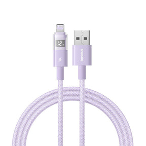 Cablu Baseus Display 2 (P10382700511-00), USB to Lightning, Fast Charging, Digital Display, 2.4A, 1m, Nebula Purple